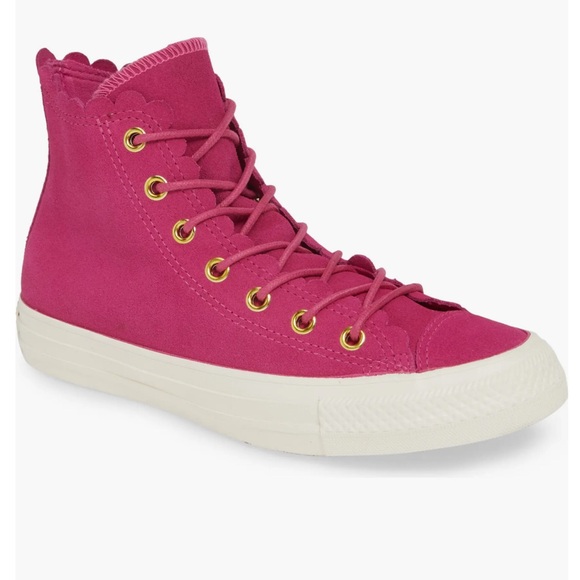 Converse Chuck Taylor All Star Scallop High Top Suede Sneaker (Women) pink 7 - Picture 7 of 9